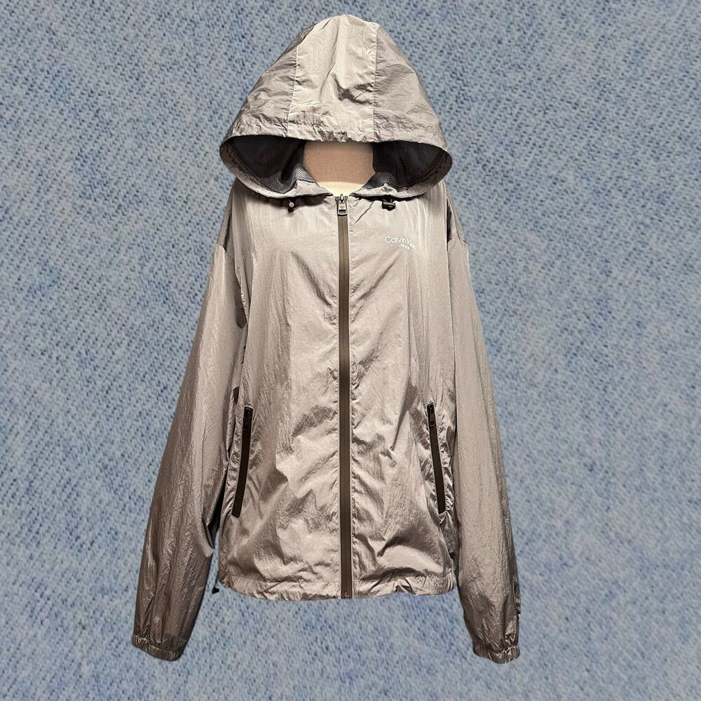 Calvin Klein Women’s Metallic Hooded Windbreaker Jacket - Size XXL